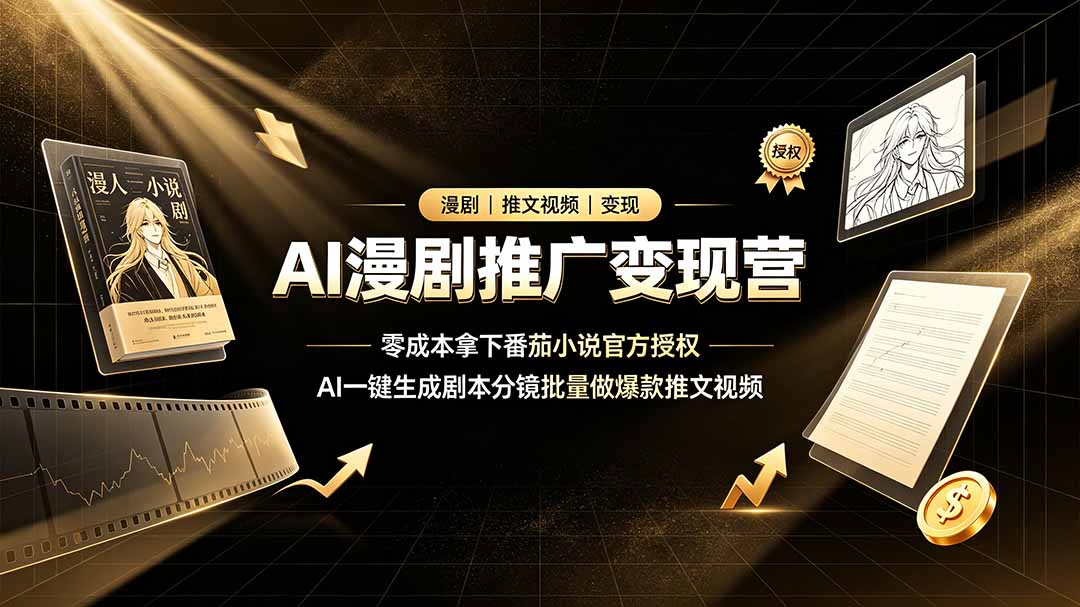 AI漫剧推广变现营，零成本拿下番茄小说官方授权，AI一键生成剧本分镜批量做爆款推文视频-仙女副业网