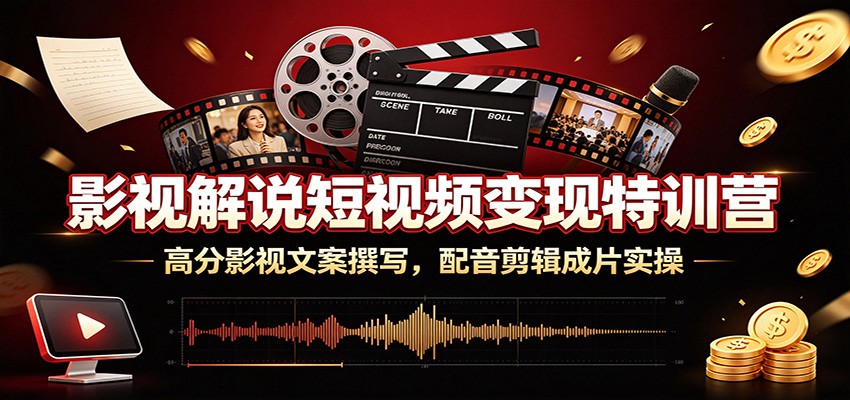 影视解说短视频变现特训营:高分影视文案撰写,配音剪辑成片实操-仙女副业网