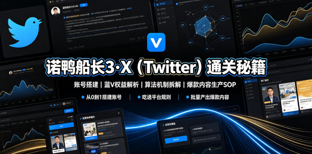诺鸭船长3·X(Twitter)通关秘籍,涵盖账号搭建、蓝V权益解析、算法机制拆解及爆款内容生产SOP-仙女副业网