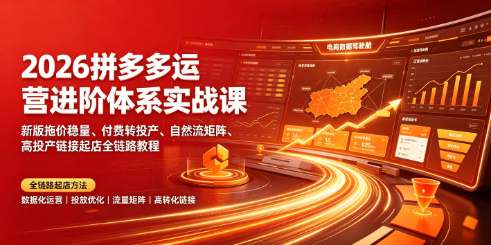 2026拼多多运营进阶体系实战课|新版拖价稳量、付费转投产、自然流矩阵、高投产链接起店全链路教程-仙女副业网