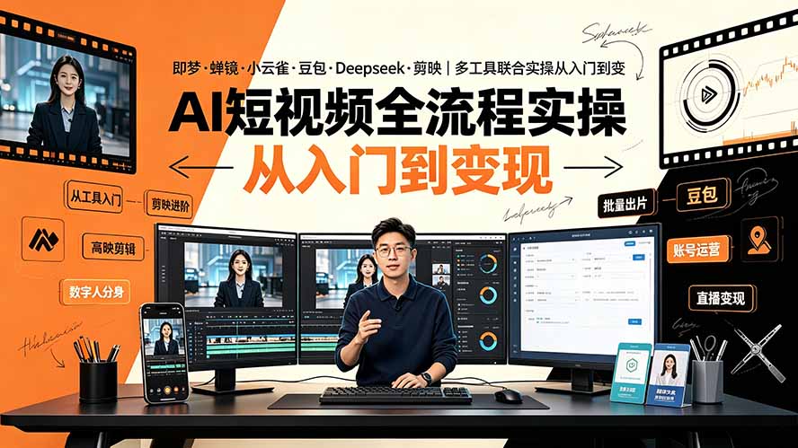 AI短视频全流程实操：即梦·蝉镜·小云雀·豆包·Deepseek·剪映｜多工具联合实操从入门到变现-仙女副业网