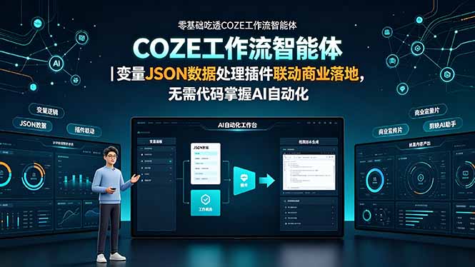 零基础吃透COZE工作流智能体｜变量JSON数据处理插件联动商业落地，无需代码掌握AI自动化-仙女副业网