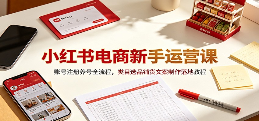 小红书电商新手运营课：账号注册养号全流程，类目选品铺货文案制作落地教程-仙女副业网