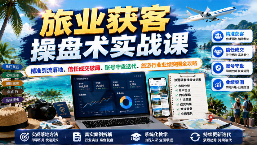 旅业获客操盘术实战课｜精准引流落地、信任成交破局、账号守盘迭代、旅游行业业绩突围全攻略-仙女副业网