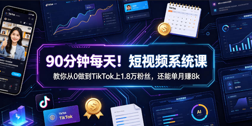 90分钟每天！短视频系统课教你从0做到TikTok上1.8万粉丝，还能单月賺8k【原创双语字幕】-仙女副业网