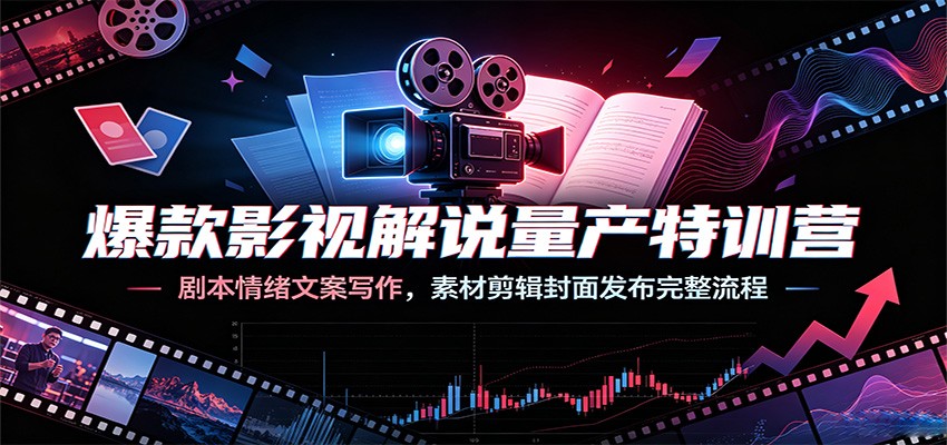 爆款影视解说量产特训营：剧本情绪文案写作，素材剪辑封面发布完整流程-仙女副业网