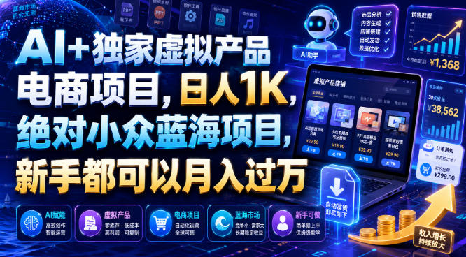AI+独家虚拟产品电商项目,日人1K,绝对小众蓝海项目,新手都可以月入过万【揭秘】-仙女副业网