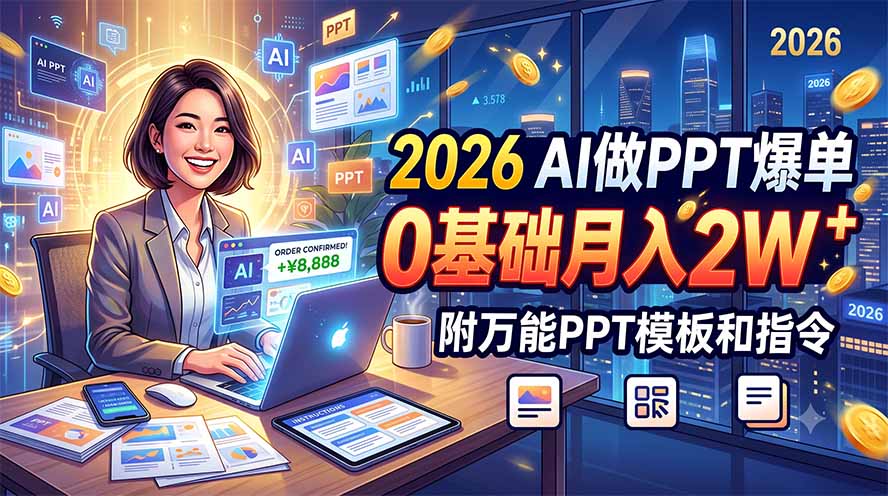 2026 AI做PPT爆单,0基础月入2W,附万能PPT模板和指令-仙女副业网