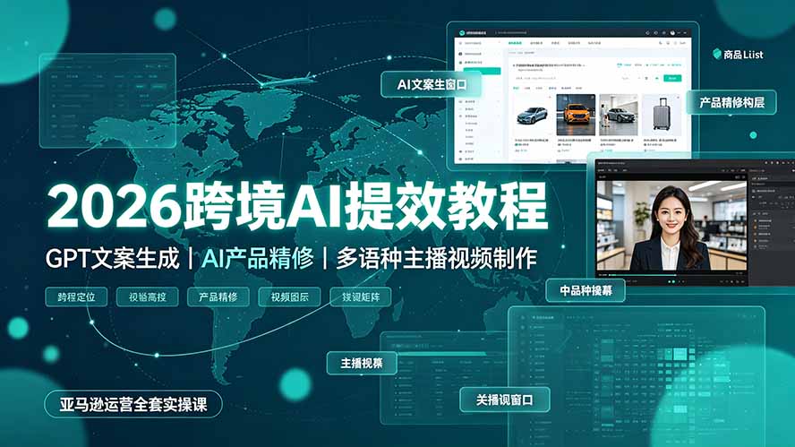 2026跨境AI提效教程·GPT文案生成|AI产品精修|多语种主播视频制作,亚马逊运营全套实操课-仙女副业网