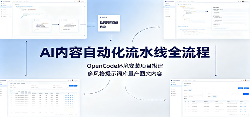 AI内容自动化流水线全流程:OpenCode环境安装项目搭建,多风格提示词库量产图文内容-仙女副业网