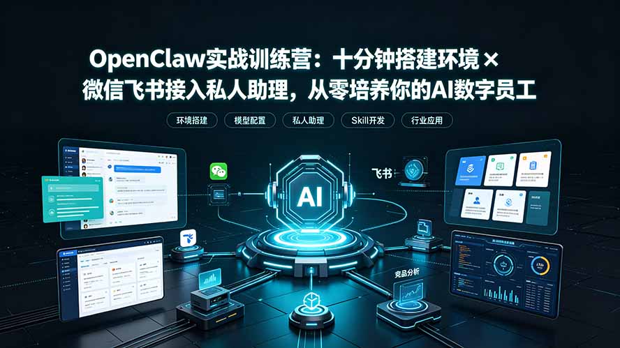 OpenClaw实战特训营:十分钟搭建环境×微信飞书接入私人助理,从零培养你的AI数字员工-仙女副业网