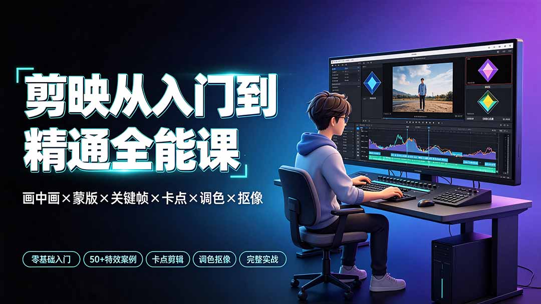 剪映从入门到精通全能课:画中画×蒙版×关键帧×卡点×调色×抠像,一站式掌握剪辑核心技能-仙女副业网