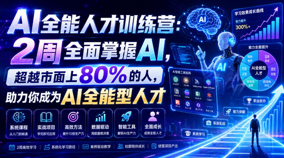 AI全能人才训练营:2周全面掌握AI,超越市面上80%的人,助力你成为AI全能型人才-仙女副业网