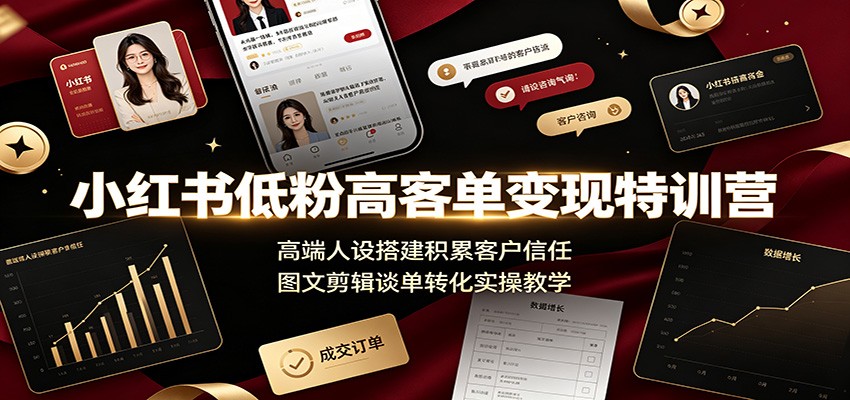 小红书低粉高客单变现特训营:高端人设搭建积累客户信任,图文剪辑谈单转化实操教学-仙女副业网
