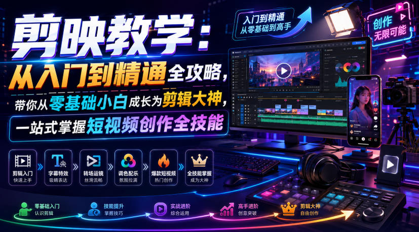 剪映教学:从入门到精通全攻略,带你从零基础小白成长为剪辑大神,一站式掌握短视频创作全技能-仙女副业网