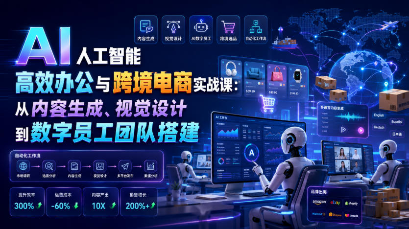 AI人工智能高效办公与跨境电商实战课:从内容生成、视觉设计到数字员工团队搭建-仙女副业网