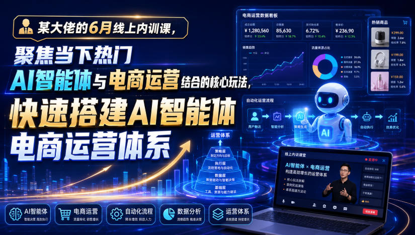 某大佬的6月线上内训课,聚焦当下热门AI智能体与电商运营结合的核心玩法,快速搭建AI智能体电商运营体系-仙女副业网