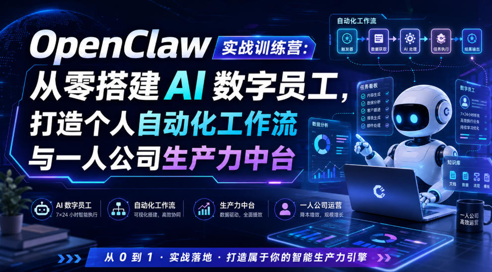 OpenClaw实战训练营:从零搭建AI数字员工,打造个人自动化工作流与一人公司生产力中台-仙女副业网