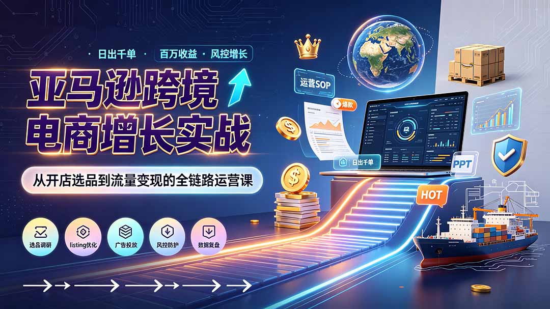 亚马逊0-1孵化特训营8期:从注册风控到稳定日出千单实战,规避审核封店风险,标准化执行流程落地-仙女副业网