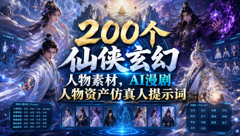 200个仙侠玄幻人物素材，AI漫剧人物资产仿真人提示词-仙女副业网