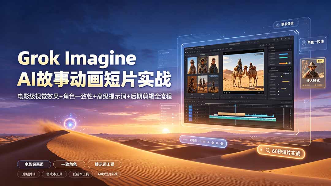 Grok Imagine AI故事动画短片实战:电影级视觉效果+角色一致性+高级提示词+后期剪辑全流程-仙女副业网
