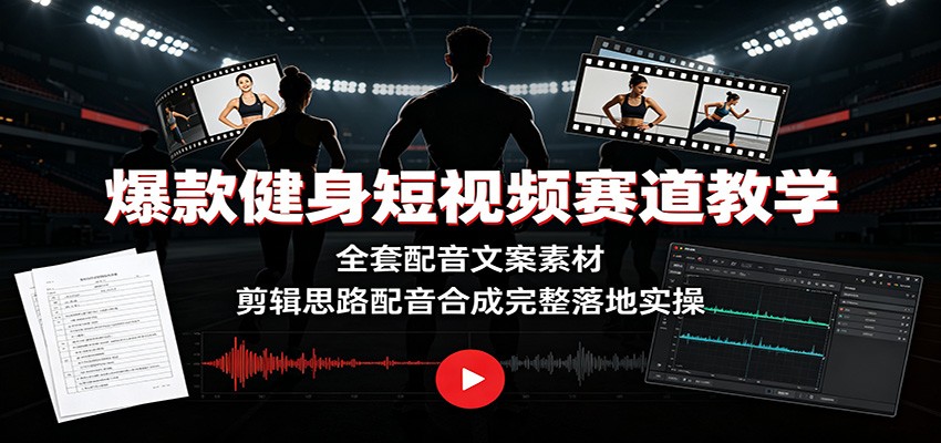 爆款健身短视频赛道教学：全套配音文案素材，剪辑思路配音合成完整落地实操-仙女副业网