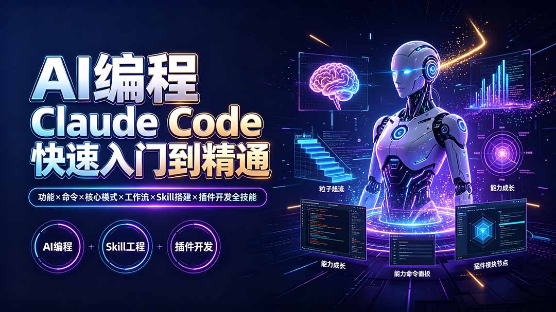 AI编程 Claude Code快速入门到精通:功能×命令×核心模式×工作流×Skill搭建×插件开发全技能-仙女副业网