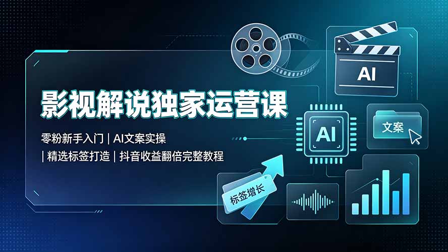 影视解说独家运营课:零粉新手入门|AI文案实操|精选标签打造|抖音收益翻倍完整教程-仙女副业网