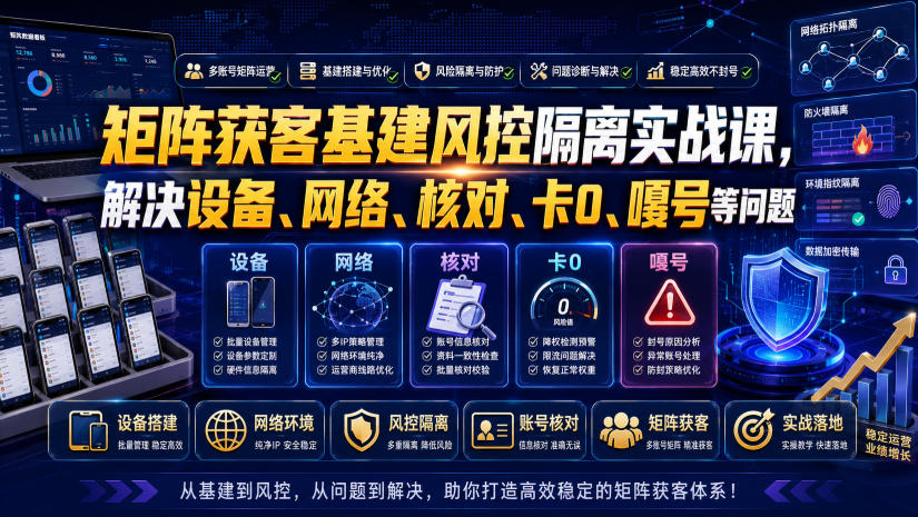 矩阵获客基建风控隔离实战课，解决设备、网络、核对、卡0、嘎号等问题-仙女副业网