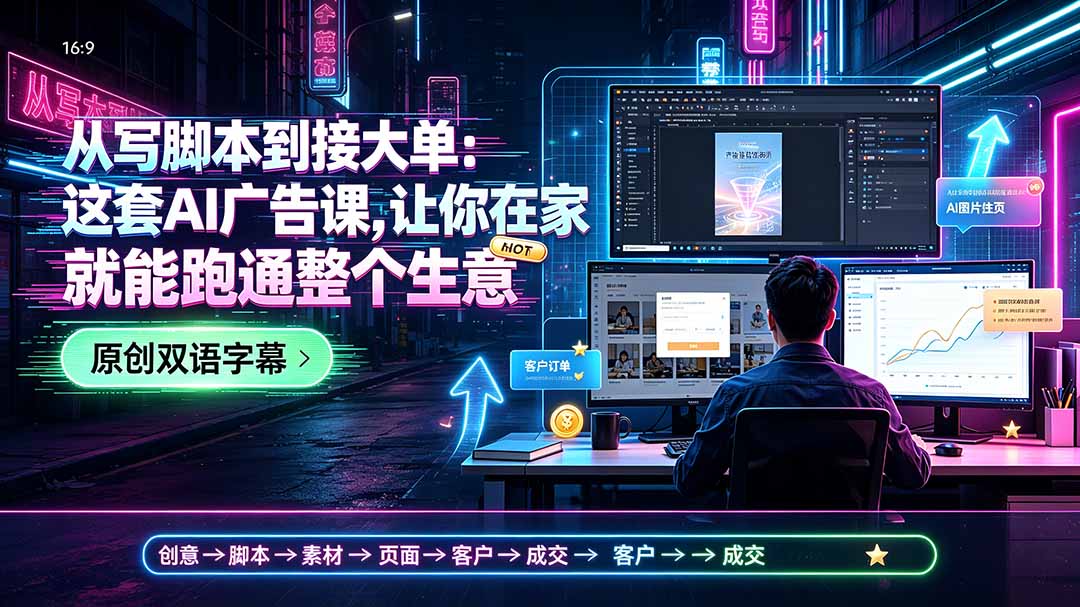 从写脚本到接大单：这套AI广告课，让你在家就能跑通整个生意【原创双语字幕】-仙女副业网
