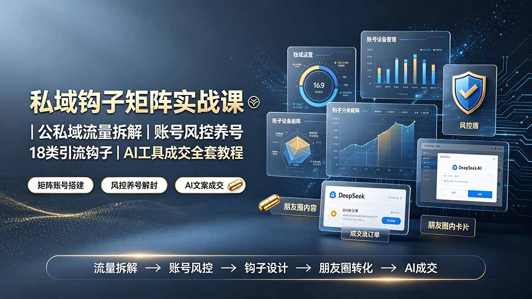 私域钩子矩阵实战课〓公私域流量拆解｜账号风控养号｜18类引流钩子｜AI工具成交全套教程-仙女副业网