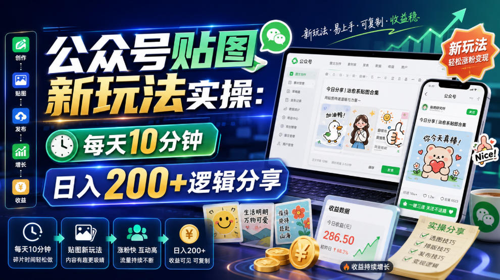 公众号贴图新玩法实操，每天10分钟，日入200+逻辑分享-仙女副业网