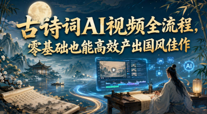 古诗词AI视频全流程,零基础也能高效产出国风佳作-仙女副业网
