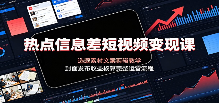 热点信息差短视频变现课:选题素材文案剪辑教学,封面发布收益核算完整运营流程-仙女副业网