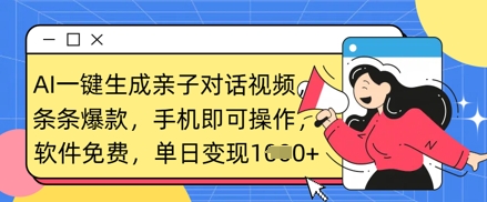 AI一键生成亲子对话视频，条条爆款，一部手机即可操作，单日变现数张-仙女副业网