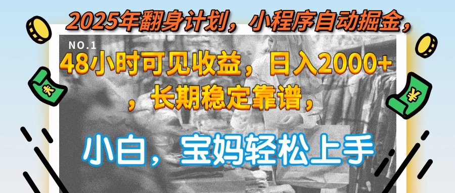 2025年翻身计划，小程序自动掘金48小时可见收益，日入2000+，长期稳定...-仙女副业网