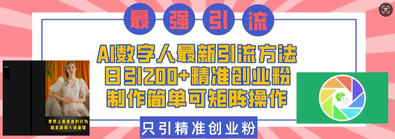 AI数字人最新引流方法，日引200+精准创业粉，制作简单可矩阵操作-仙女副业网