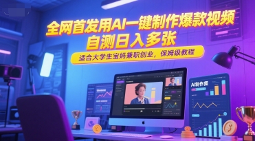 全网首发用AI一键制作爆款视频，自测日入多张，适合大学生宝妈兼职创业，保姆级教程-仙女副业网