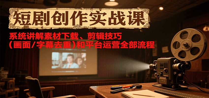 短剧创作实战课，系统讲解素材下载、剪辑技巧(画面/字幕去重)和平台运营全部流程-仙女副业网