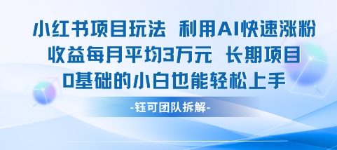 适合小白操作的小红书新项目，利用AI快速涨粉，收益每月平均1W+-仙女副业网