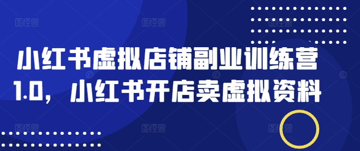 小红书虚拟店铺副业训练营1.0，小红书开店卖虚拟资料-仙女副业网