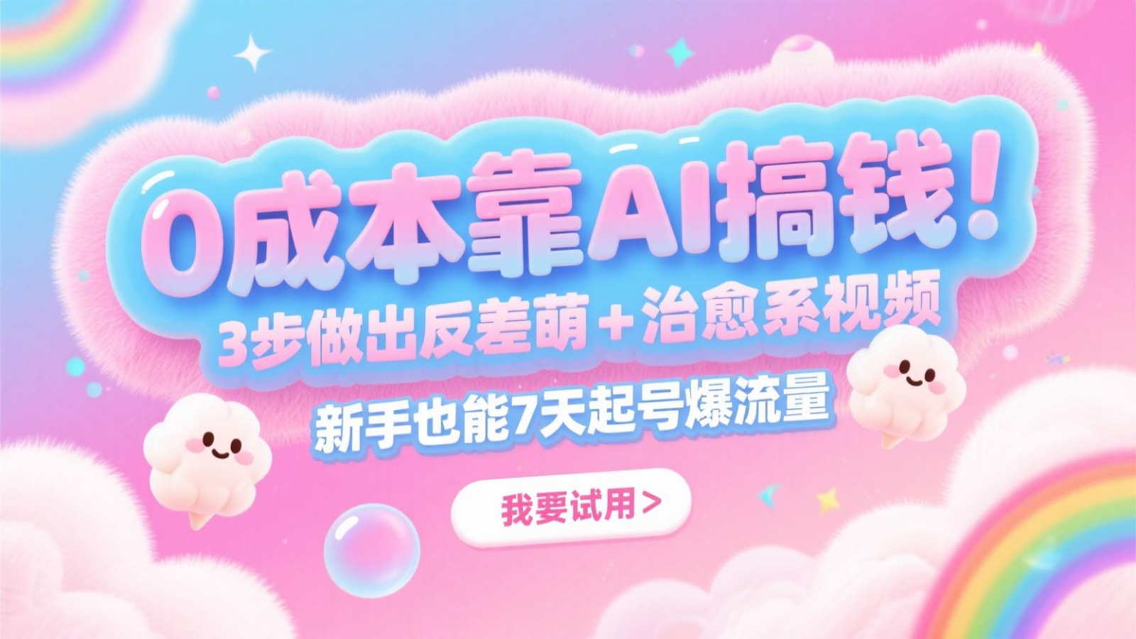 0成本靠AI搞钱！3步做出反差萌+治愈系视频，新手也能7天起号爆流量，月入5位数-仙女副业网