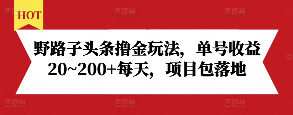 野路子头条撸金玩法，单号收益20~200+每天，项目包落地-仙女副业网