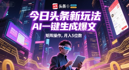 今日头条新玩法，AI一键生成爆文，矩阵操作，月入5位数-仙女副业网
