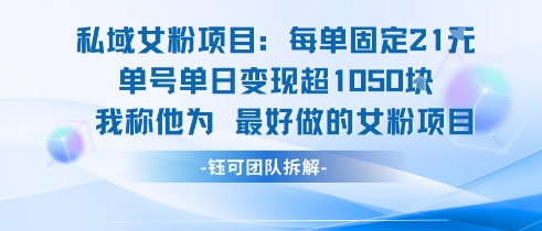 私域女粉项目：每单固定21块，单日变现超1k+，最好做的女粉项目-仙女副业网