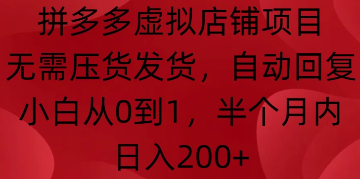 拼多多虚拟店铺项目，无需压货发货，自动回复，小白从0到1，半个月内日入200+【揭秘】-仙女副业网