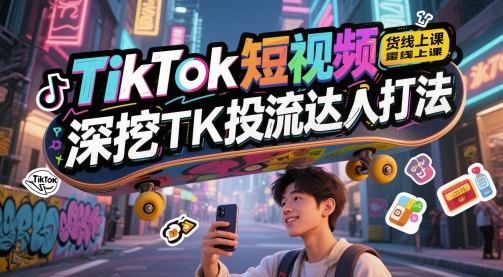 TikTok短视频带货线上课，深挖TK投流达人打法-仙女副业网