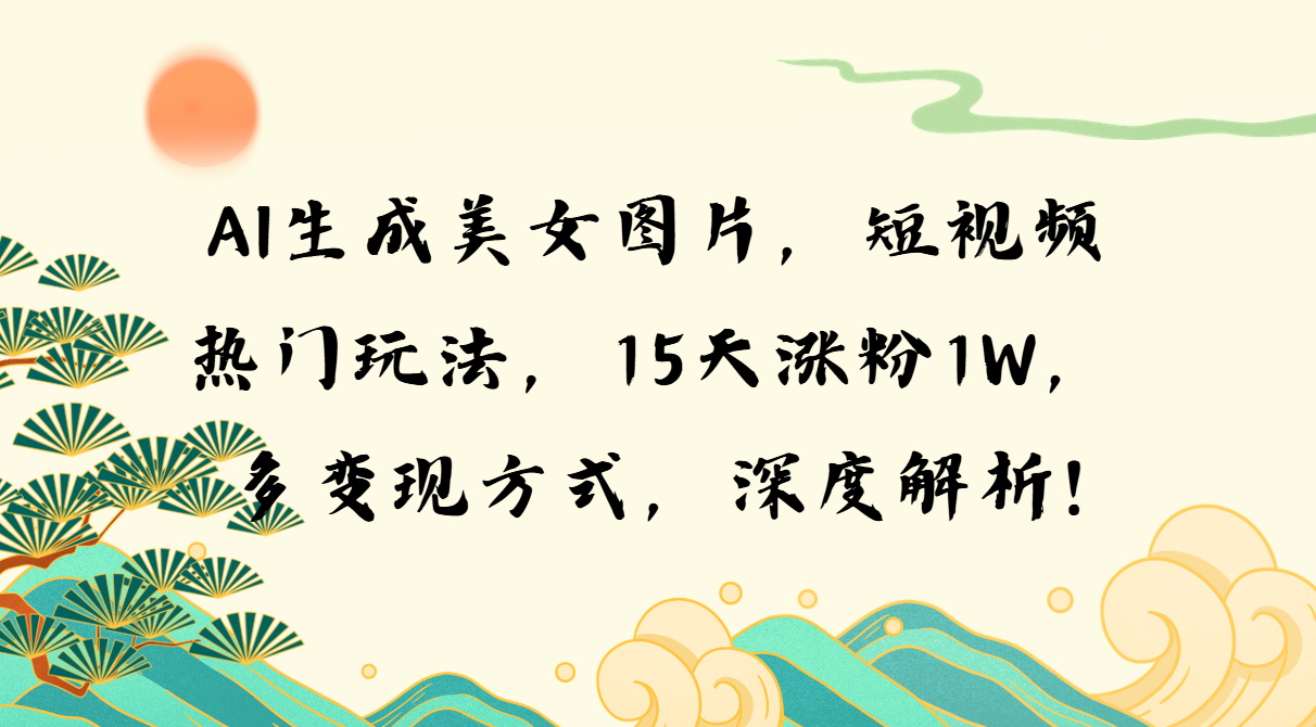 AI生成美女图片，短视频热门玩法，15天涨粉1W，多变现方式，深度解析!-仙女副业网