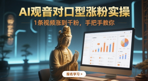 AI观音对口型涨粉实操，1条视频涨到千粉，手把手教你-仙女副业网