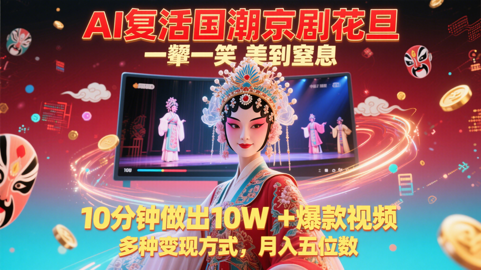 AI复活国潮京剧花旦，一颦一笑美到窒息，10分钟做出10W+爆款视频，多种变现方式-仙女副业网